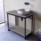 Modern Powder Room Console Vanity with Grey Oak Shelf, 35 Inch, Free Standing